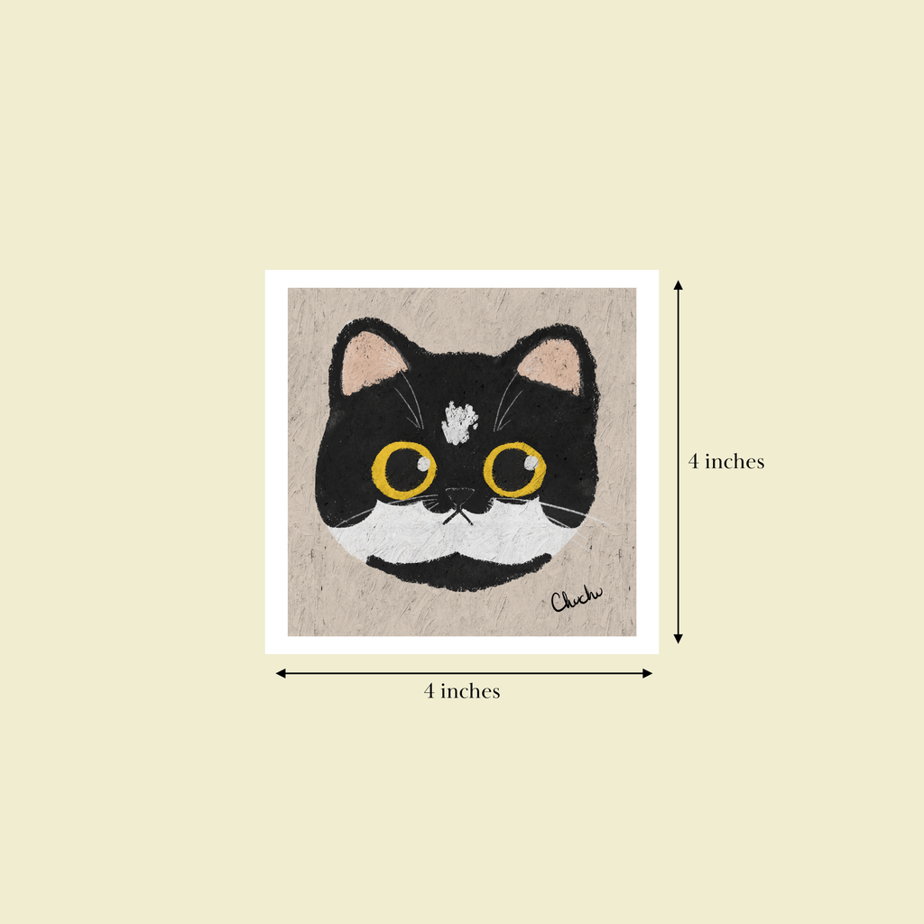 image reference for sizing tuxedo cat mini art print