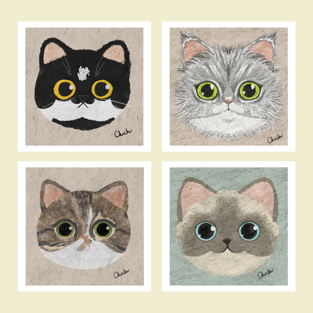 cat breed cute mini art prints original illustration handmade human made art