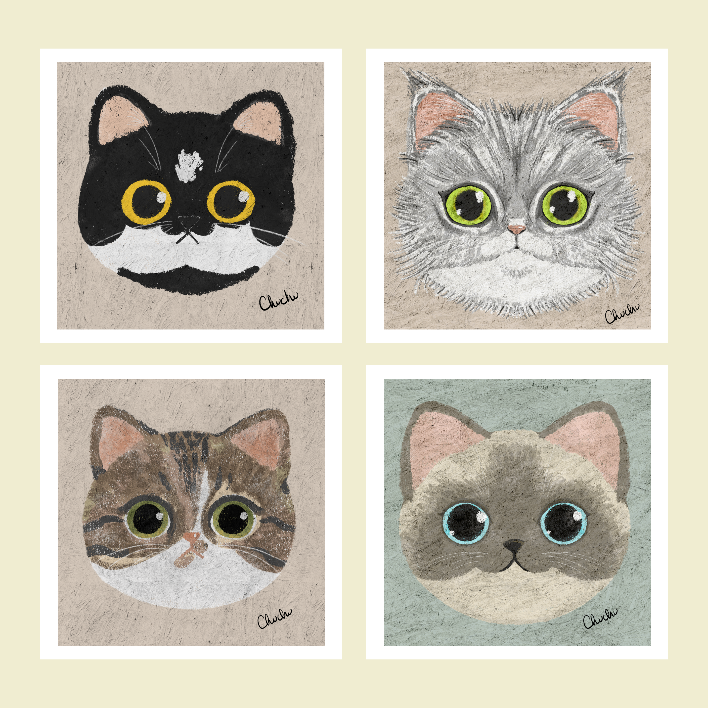 cat breed cute mini art prints original illustration handmade human made art
