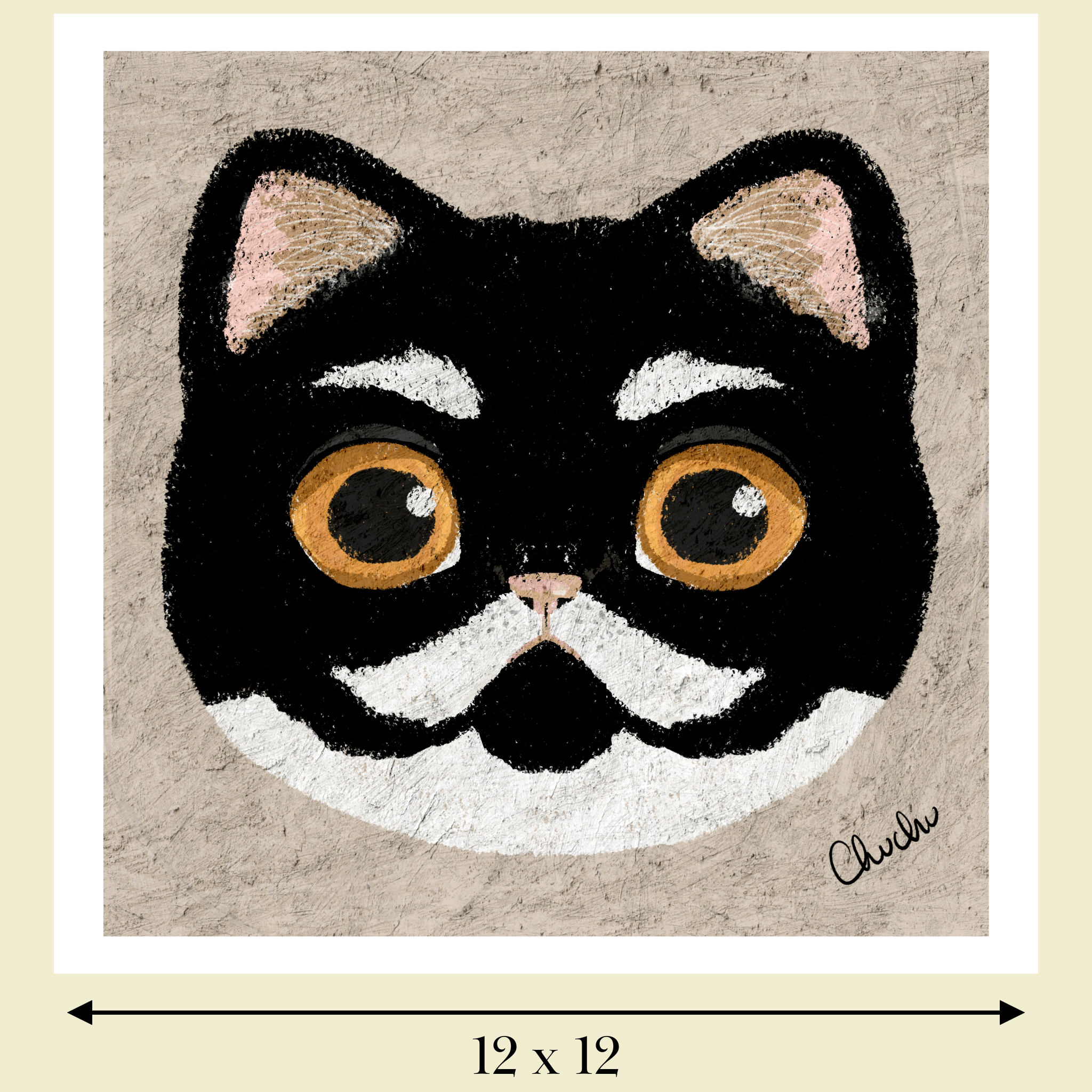 tuxedo  cat art print image size reference