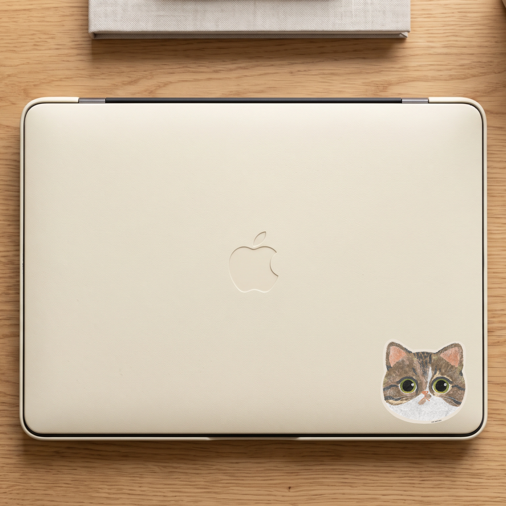 cute cat sticker tabby shorthair cat vinyl waterproof on apple laptop