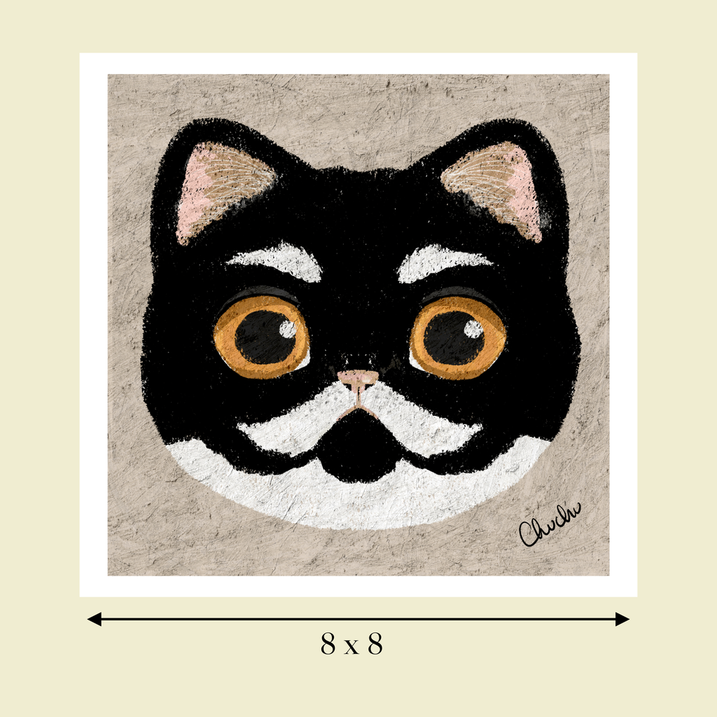 old tuxedo cat art print image size reference