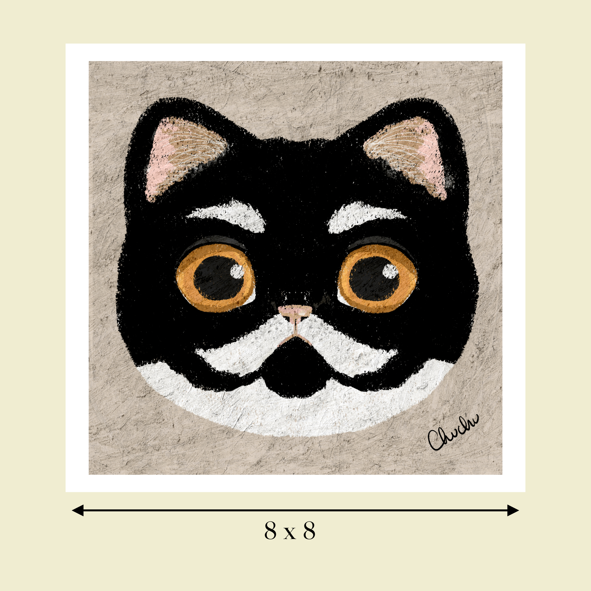 old tuxedo cat art print image size reference