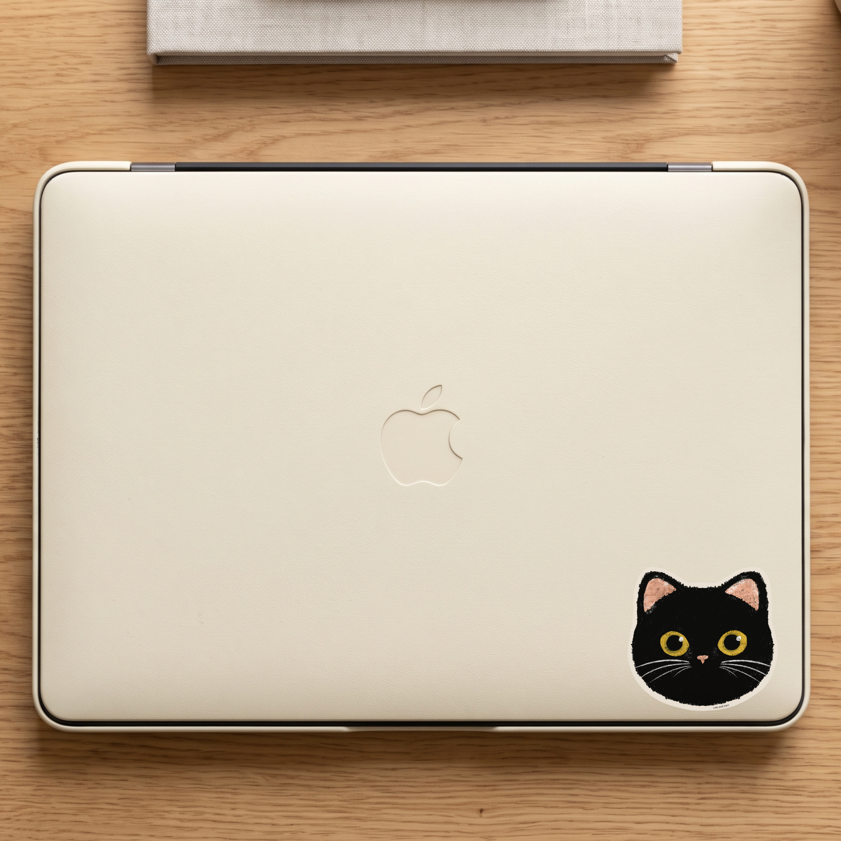 black cat  vinyl matte sticker waterproof original artwork digital pastel illustration on apple laptop