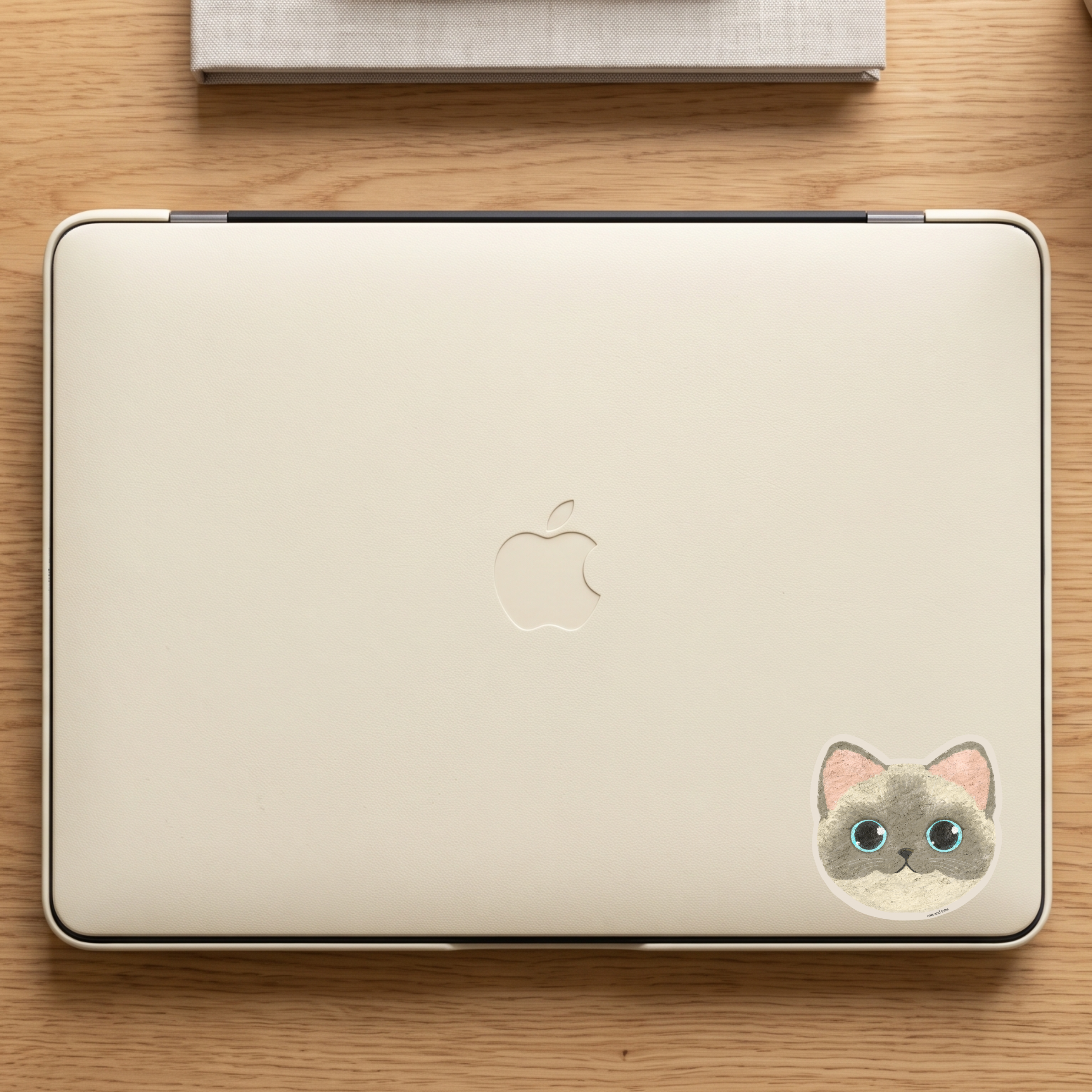 siamese cat cute cat  vinyl matte sticker waterproof original artwork digital pastel illustration on apple laptop