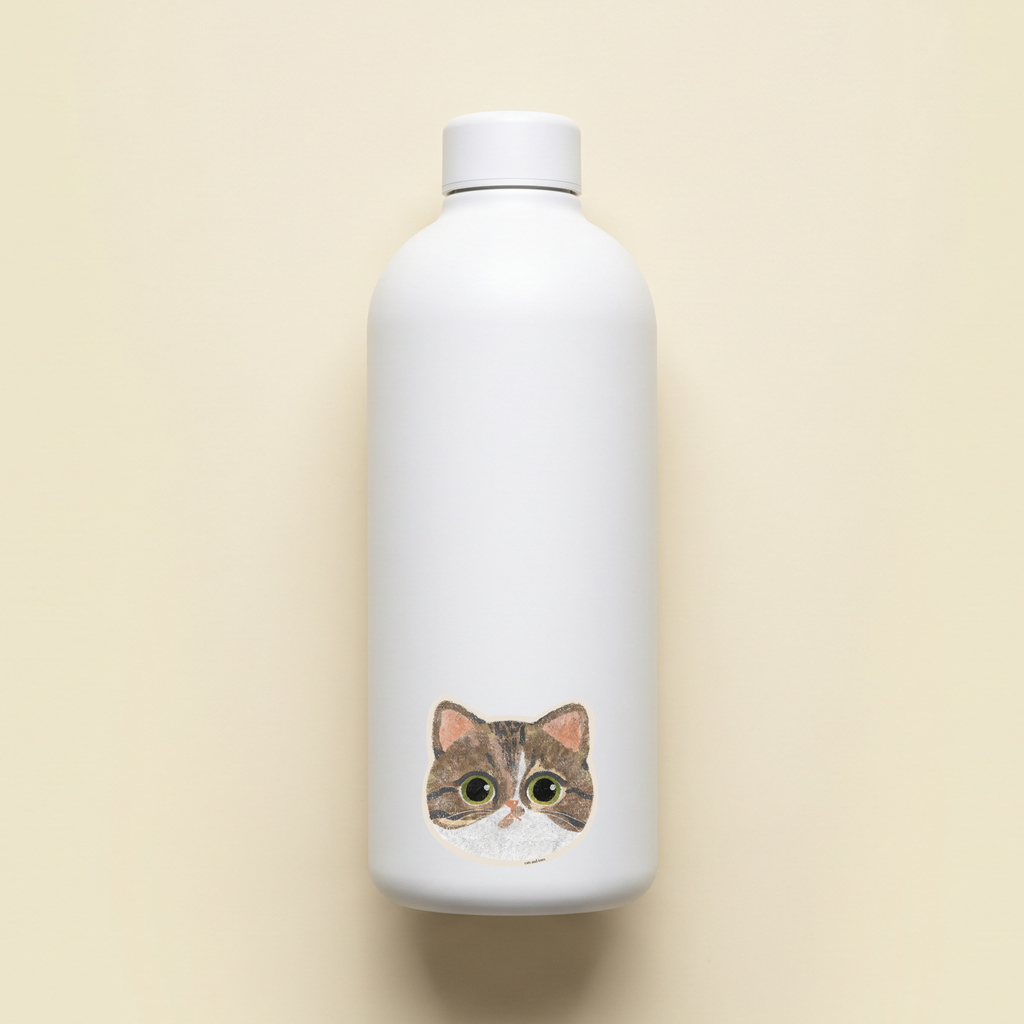 tabby cat american shorthair cat tabby cat american shorthair vinyl matte waterproof sticker on a white water bottle