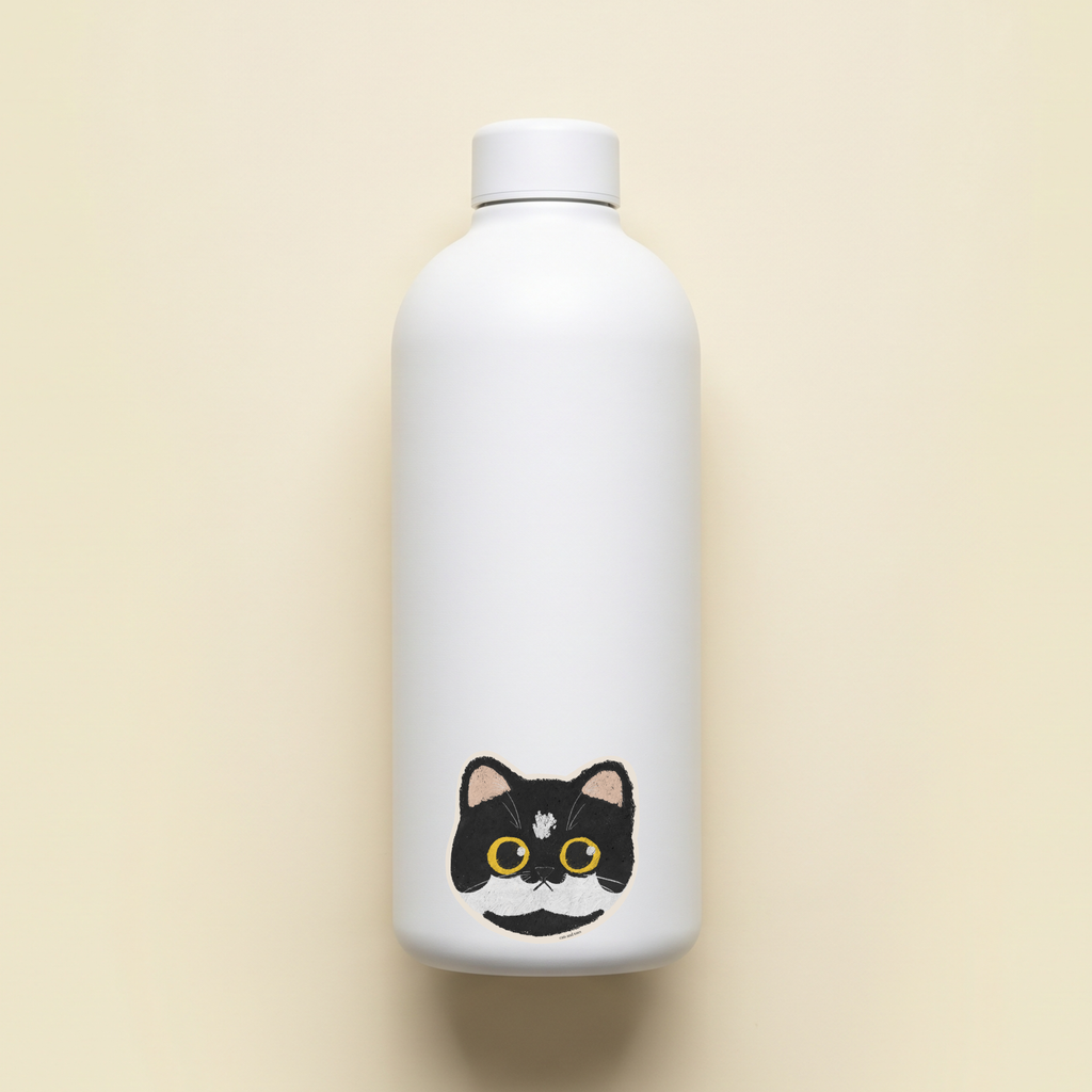tuxedo cat tabby cat american shorthair vinyl matte waterproof sticker on a white water bottle