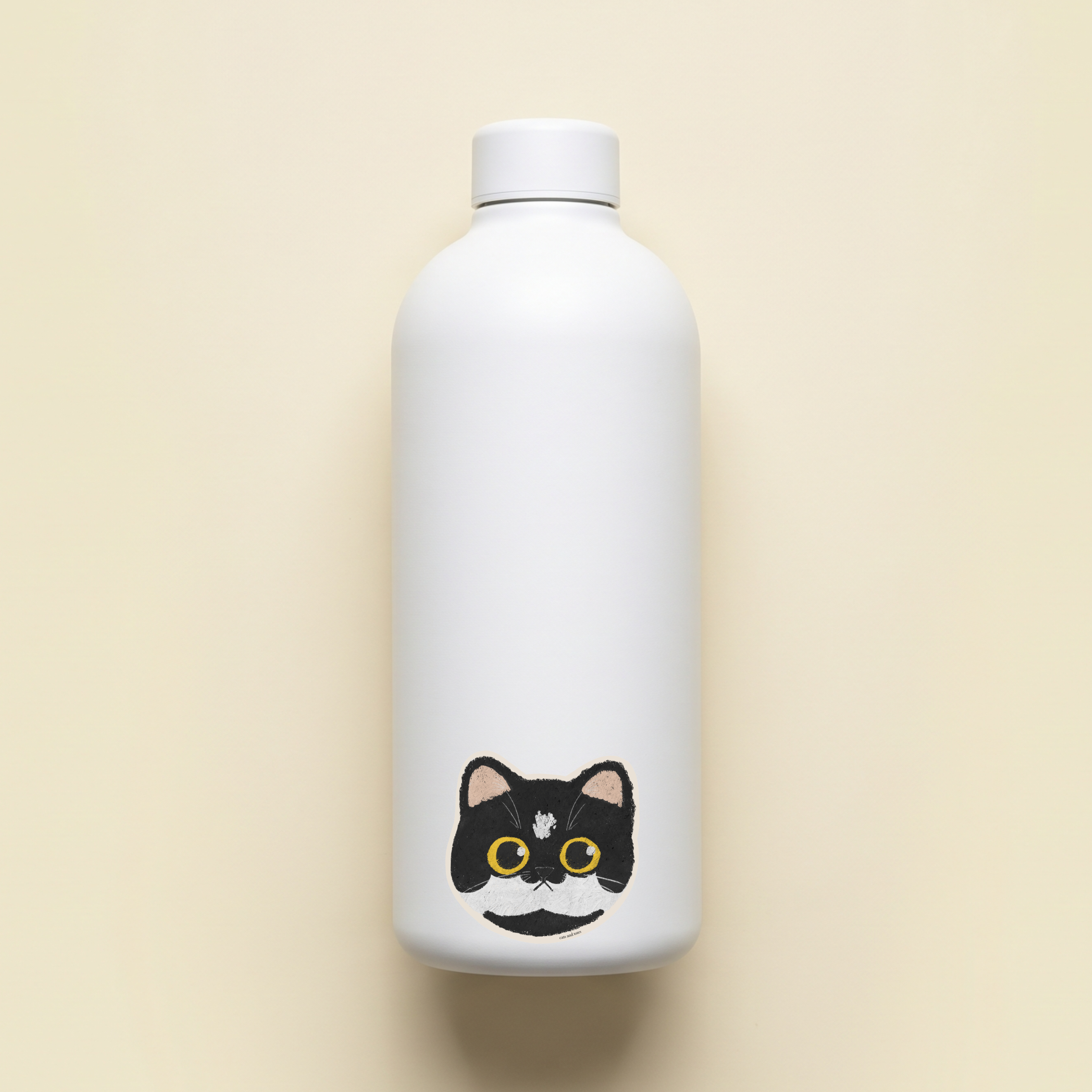 tuxedo cat tabby cat american shorthair vinyl matte waterproof sticker on a white water bottle