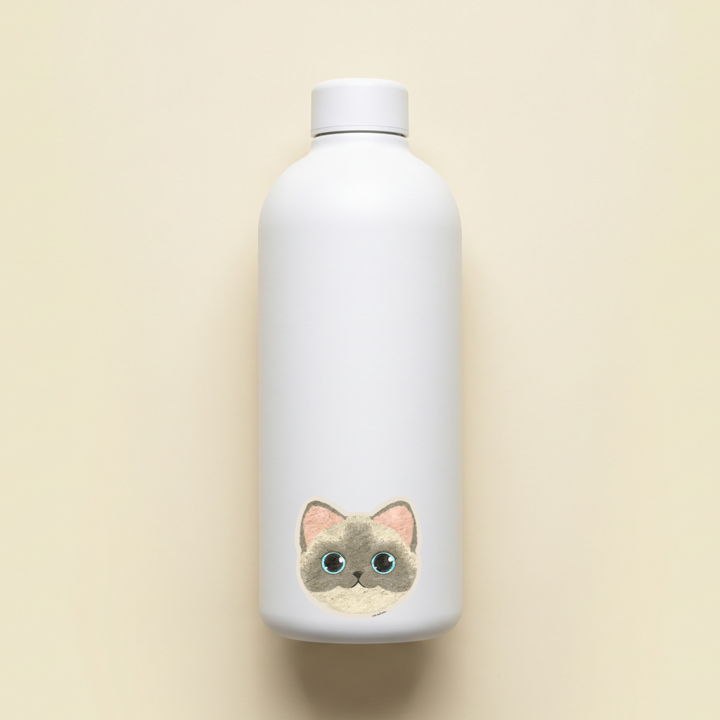 siamese cat tabby cat american shorthair vinyl matte waterproof sticker on a white water bottle