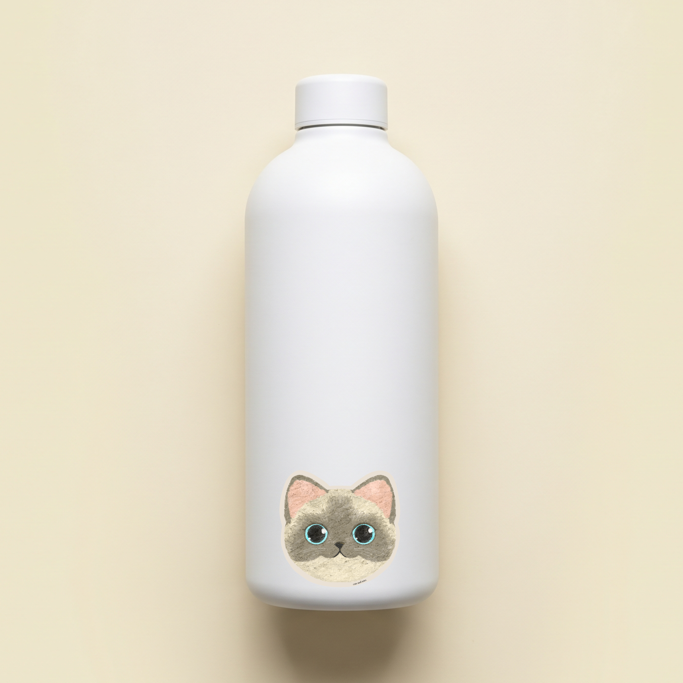 siamese cat tabby cat american shorthair vinyl matte waterproof sticker on a white water bottle