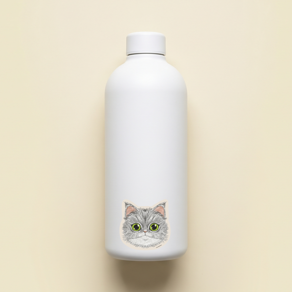 maine coon tabby cat american shorthair vinyl matte waterproof sticker on a white water bottle