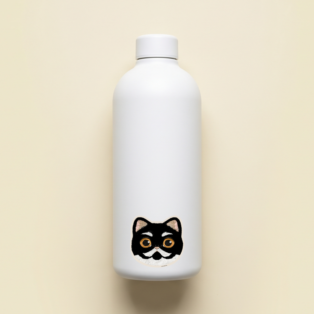 funny tuxedo cat tabby cat american shorthair vinyl matte waterproof sticker on a white water bottle