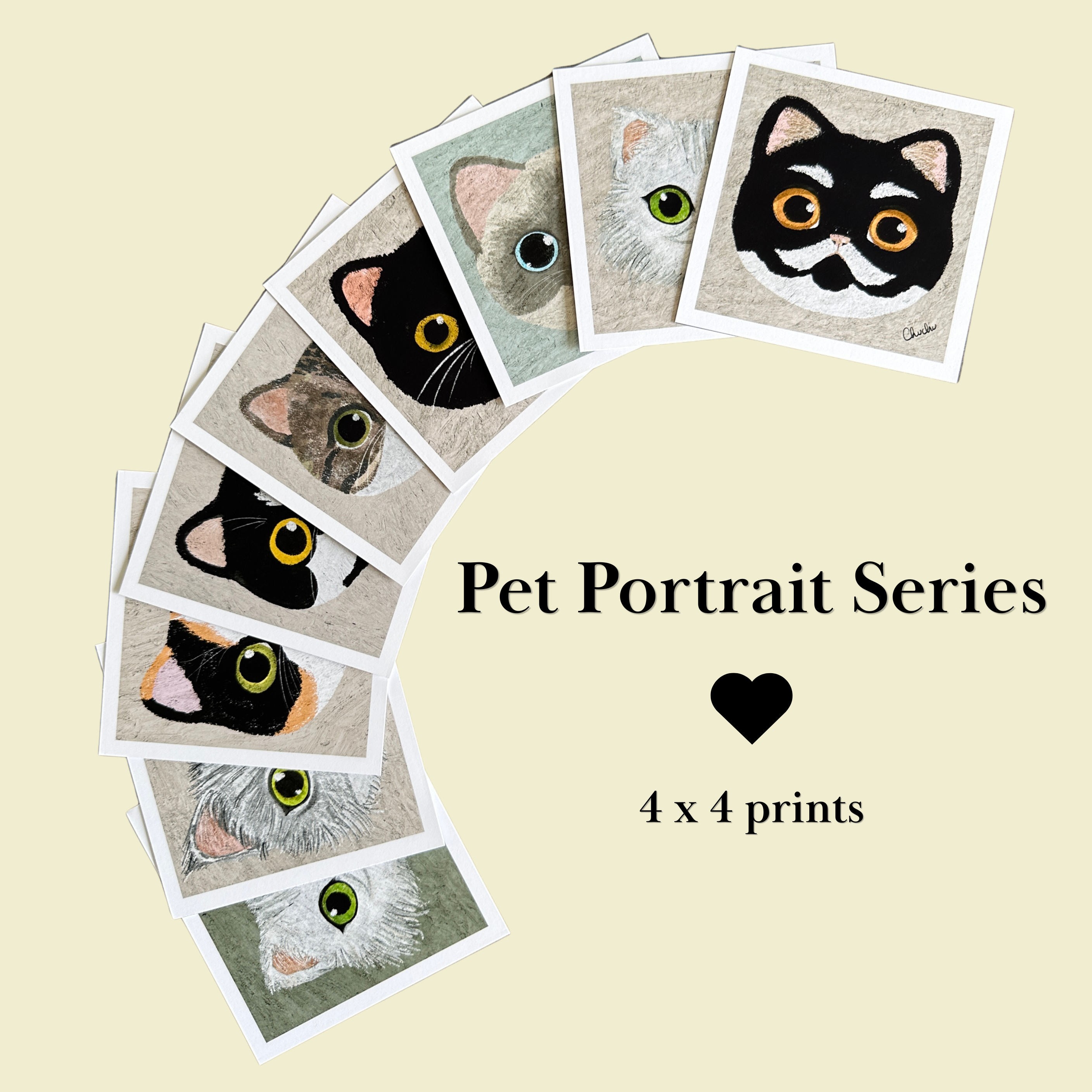 different breed cat art prints mini series