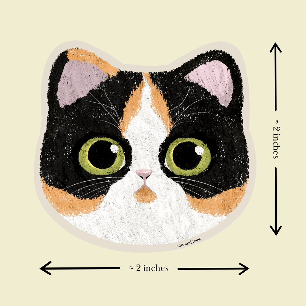 tricolor calico cat cat sticker vinyl matte cute pastel original artwork fun and whimsical design