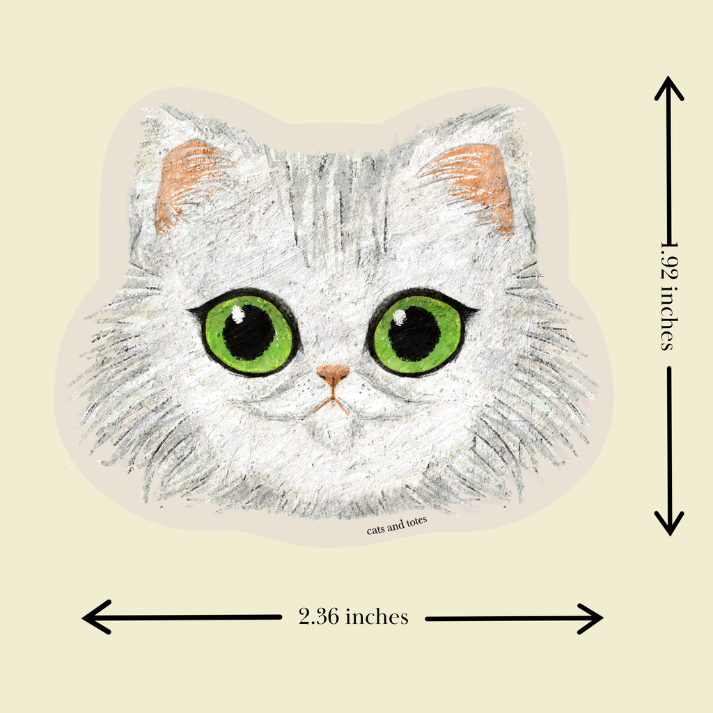 white fluffy persian cat cat sticker vinyl matte cute pastel original artwork fun and whimsical design