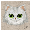white persian cat with big green eyes and fluffy fur in cute pastel textures original digital illustration and funny moustache on the cat