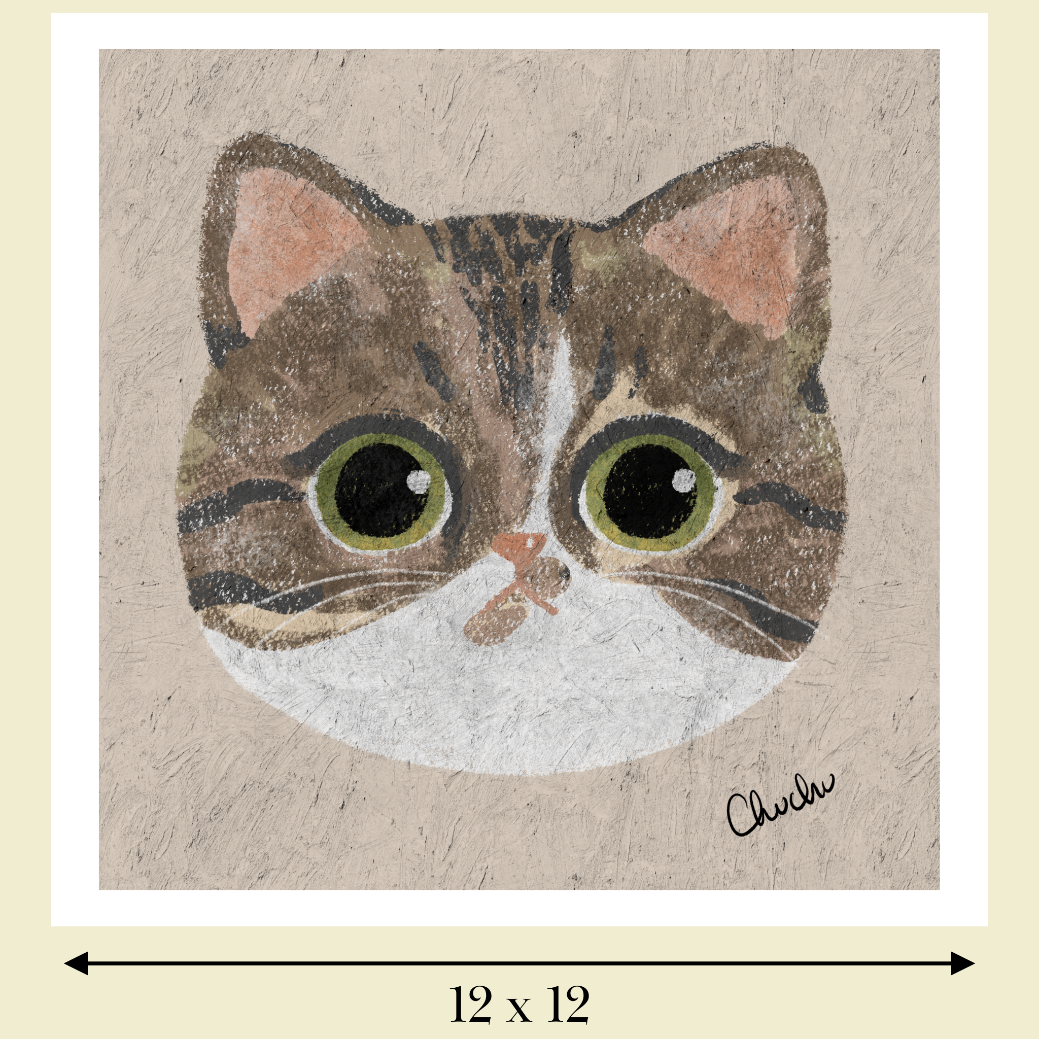 tabby american shorthair  cat art print image size reference