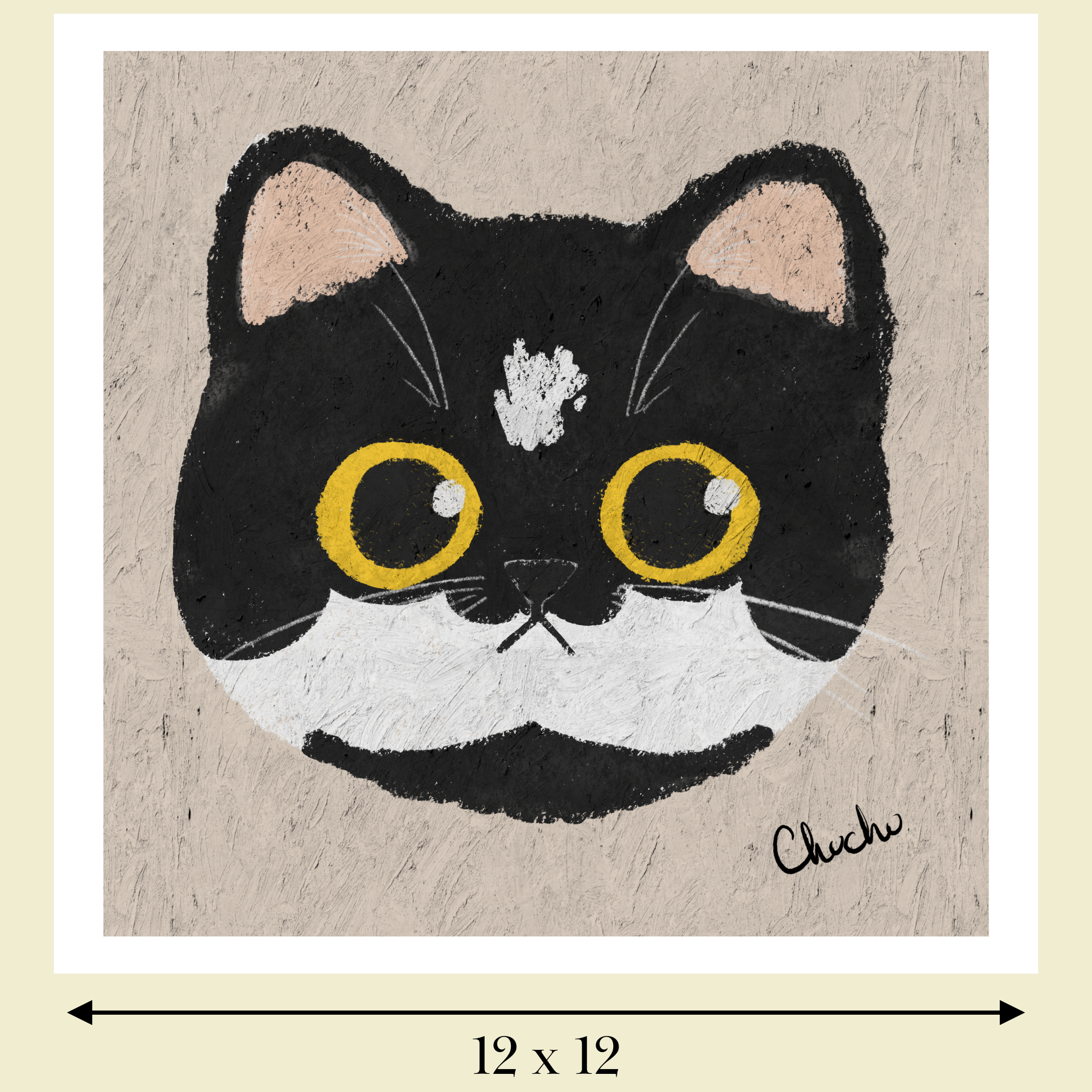 funny tuxedo  cat art print image size reference
