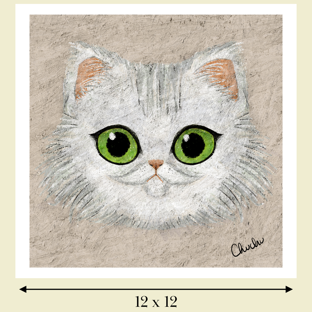 illustrated persian  cat art print image size reference