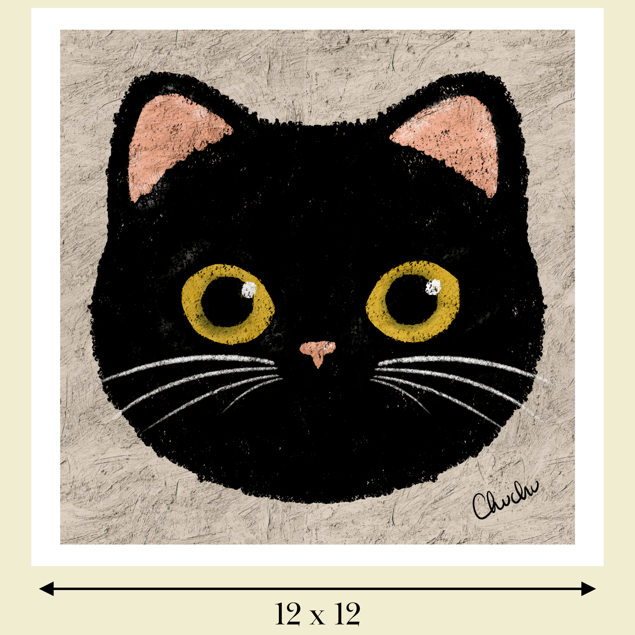 black cat art print image size reference