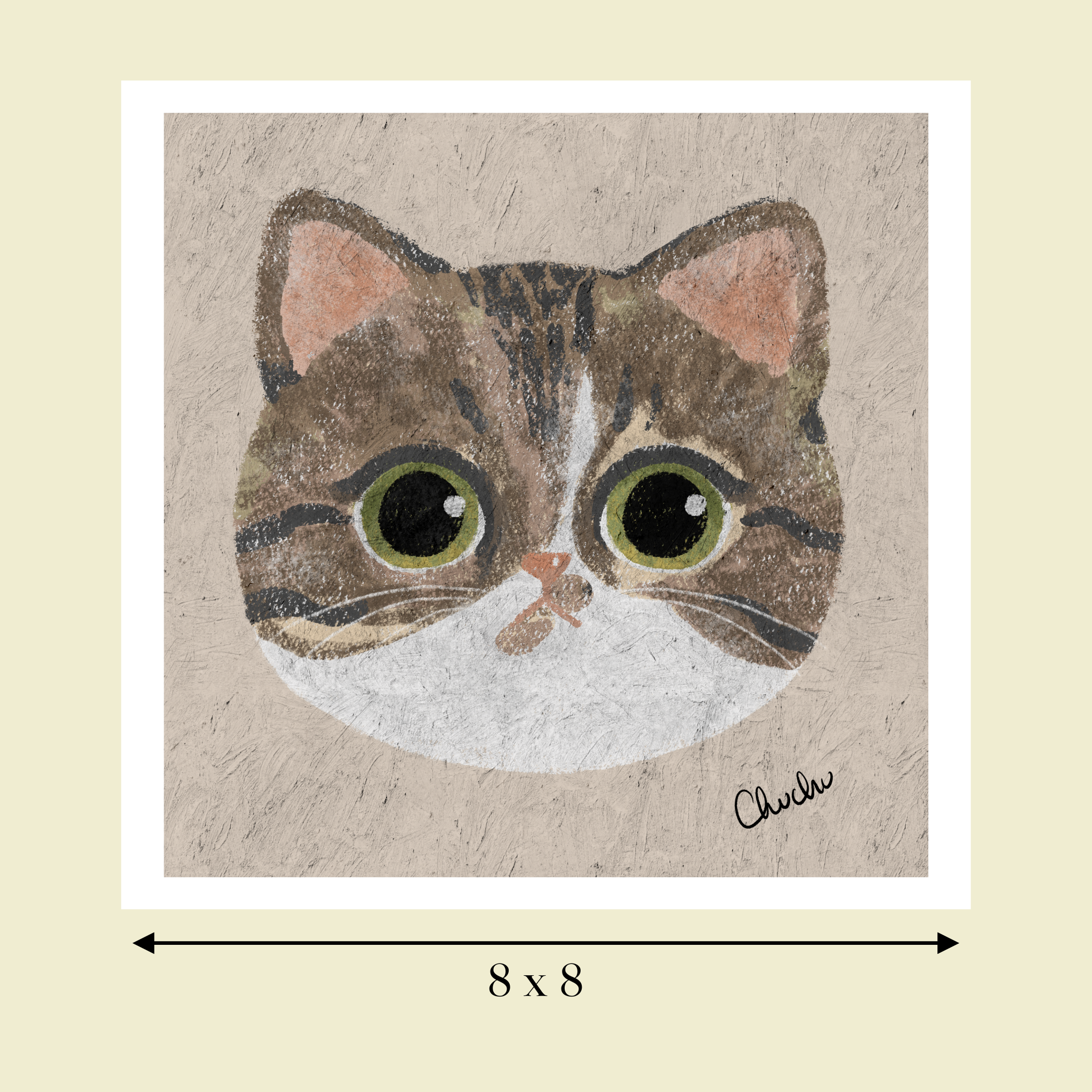 tabby american shorthair  cat art print image size reference