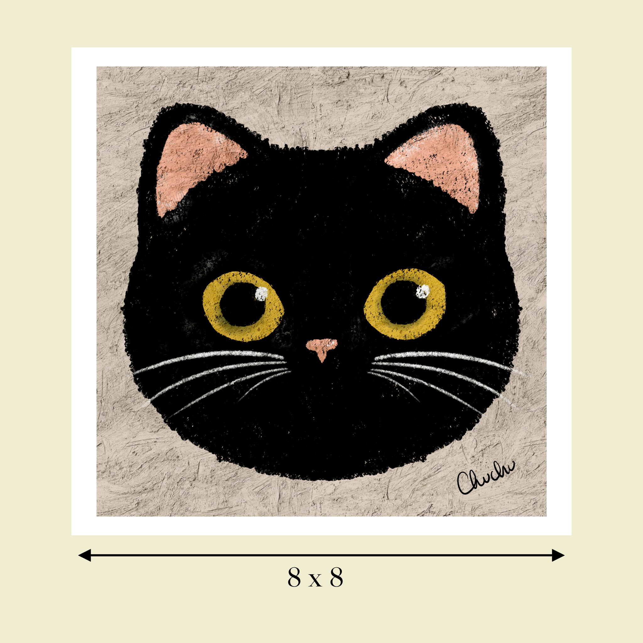 black cat art print image size reference