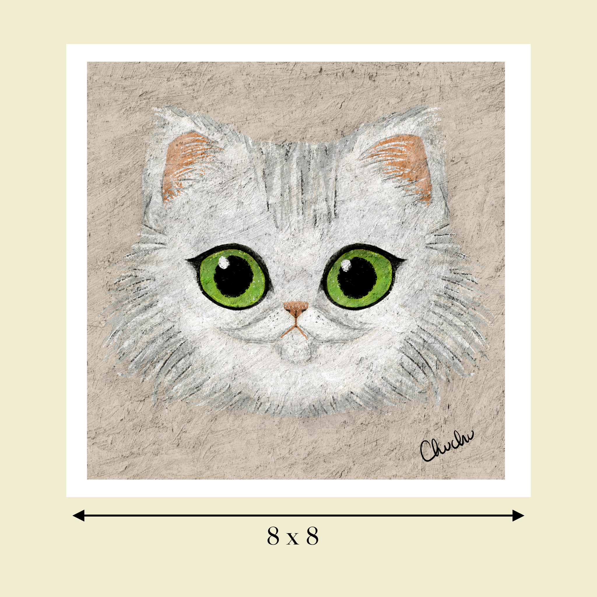 illustrated persian  cat art print image size reference