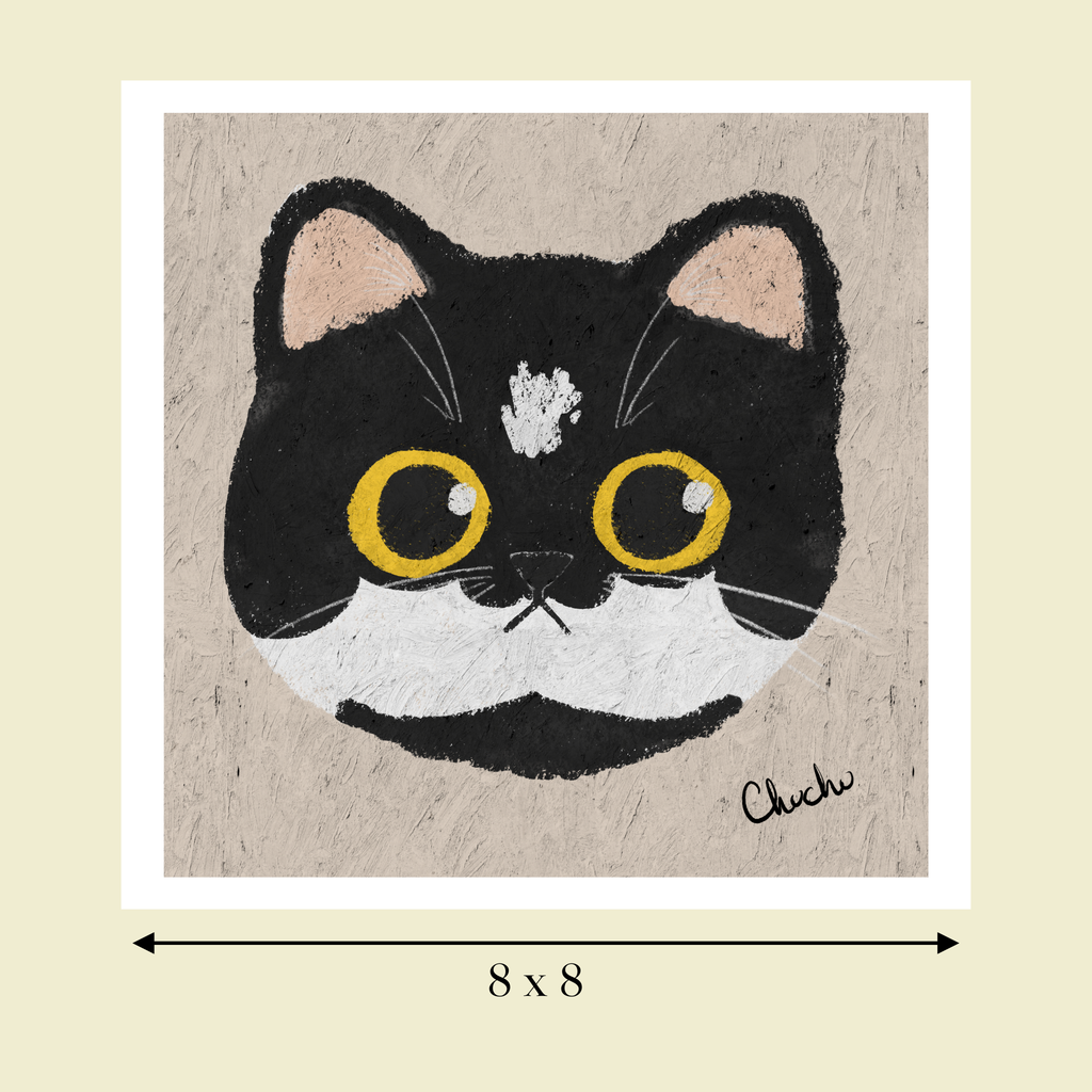 funny tuxedo  cat art print image size reference