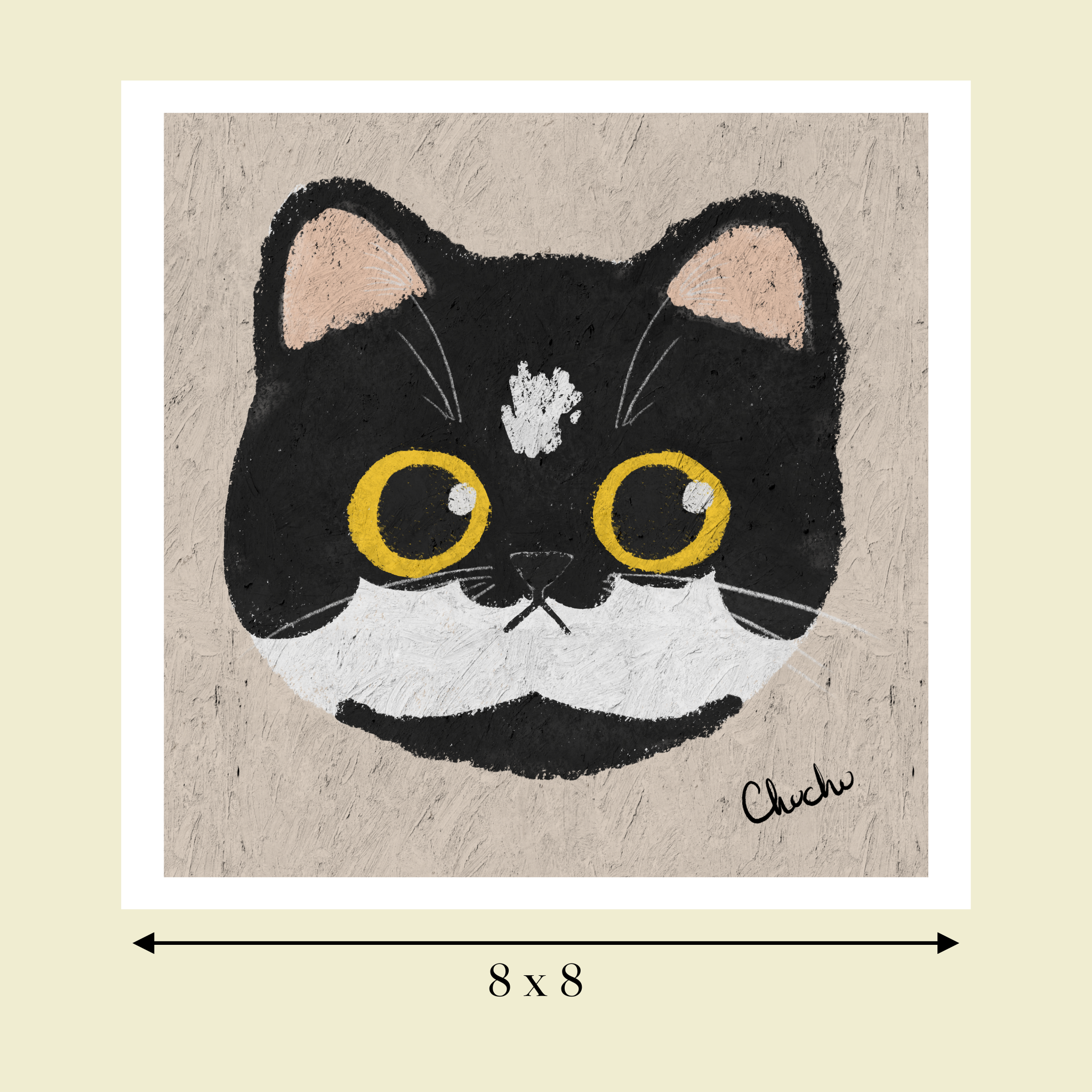funny tuxedo  cat art print image size reference